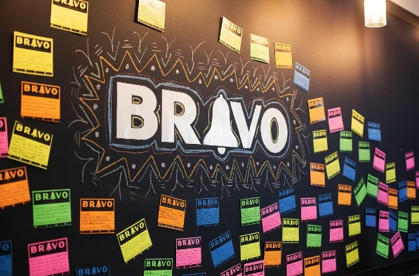 bravo written on a chalkboard and surrounded by post it notes