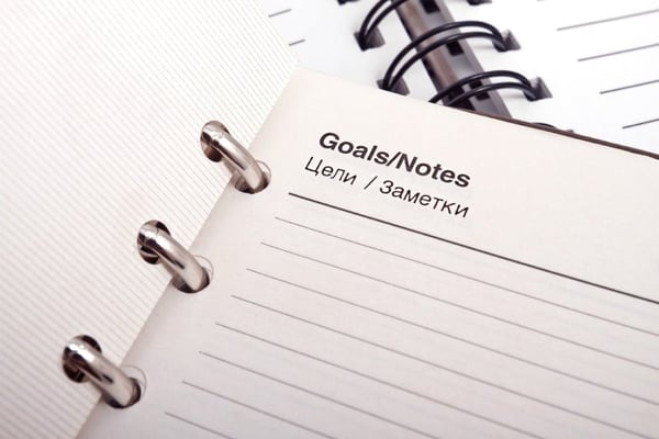 blank notebook page with header reading Goals/notes