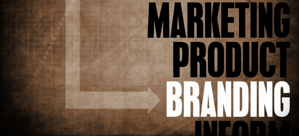 brown background with writing: marketing, product, branding